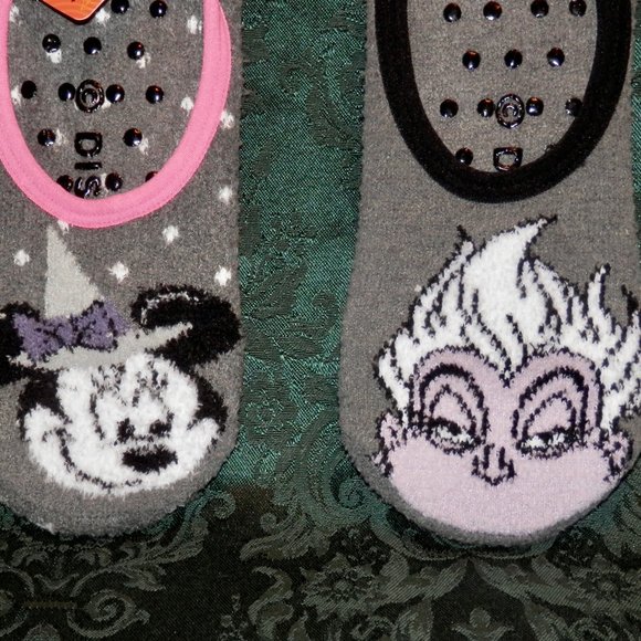 DISNEY URSULA AND MINNIE MOUSE SLIP ON LINER SOCKS WITH GRIPPERS * 2 PAIR SET * - Picture 2 of 4
